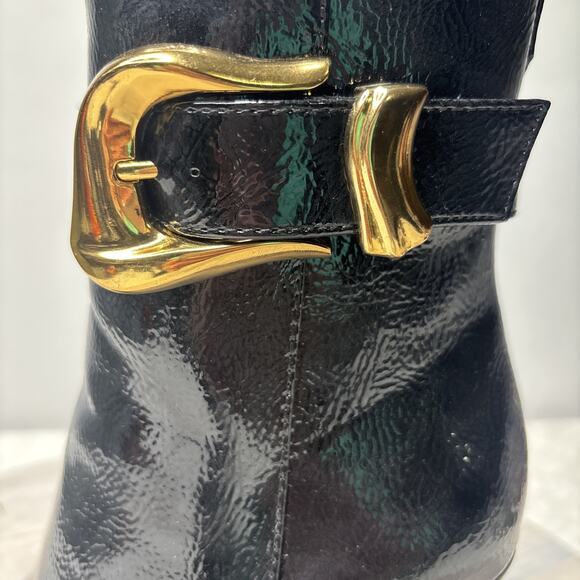 Circus by Sam Edelman Women’s Black Patent Ankle Boots Gold Buckle Zip Heel Size - Picture 9 of 9